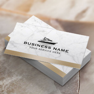 Boat Rental & Sales Modern Gold Border Marble Business Card