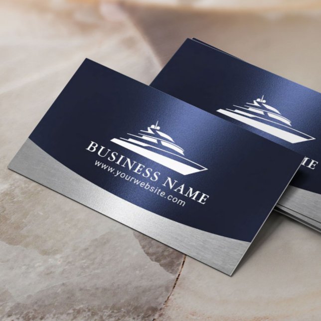 Boat Rentals Sales Maintenance Modern Navy Blue Business Card (Creator Uploaded)