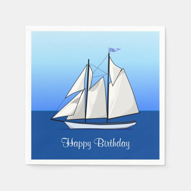 Boat Sailboat Birthday Nautical Sailing Party Blue Napkin (Front)