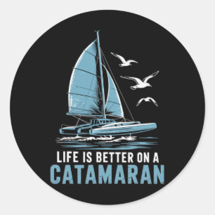 Boat Sailing Boating Sailor Catamaran Sailing Classic Round Sticker