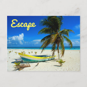 Boat Sandy Beach Caribbean Mexico Postcard