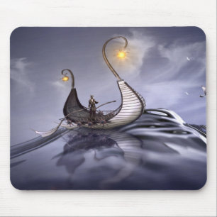 Boat Ship Sea Crystal Water Viking Lamp Bird Raw Mouse Pad