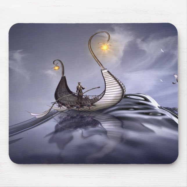 Boat Ship Sea Crystal Water Viking Lamp Bird Raw Mouse Pad (Front)