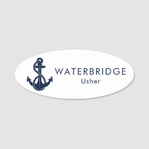 Boat Staff Personalised Navy Blue Nautical Anchor Name Tag