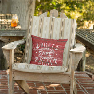 Boat Sweet Boat Quote And Anchor On Red Woodgrain Cushion