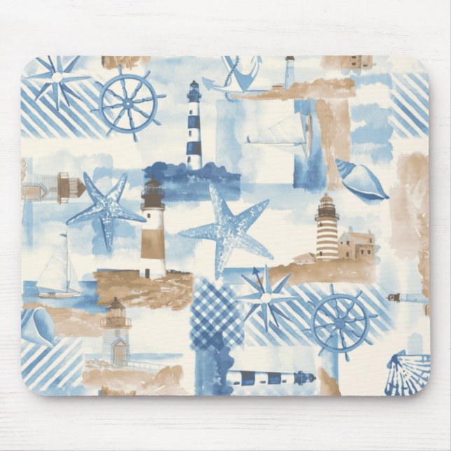 Boat theme nautical ocean anchor steering wheel se mouse pad (Front)