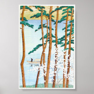 Boat Through Trees Japanese Woodblock Art Ukiyo-E Poster