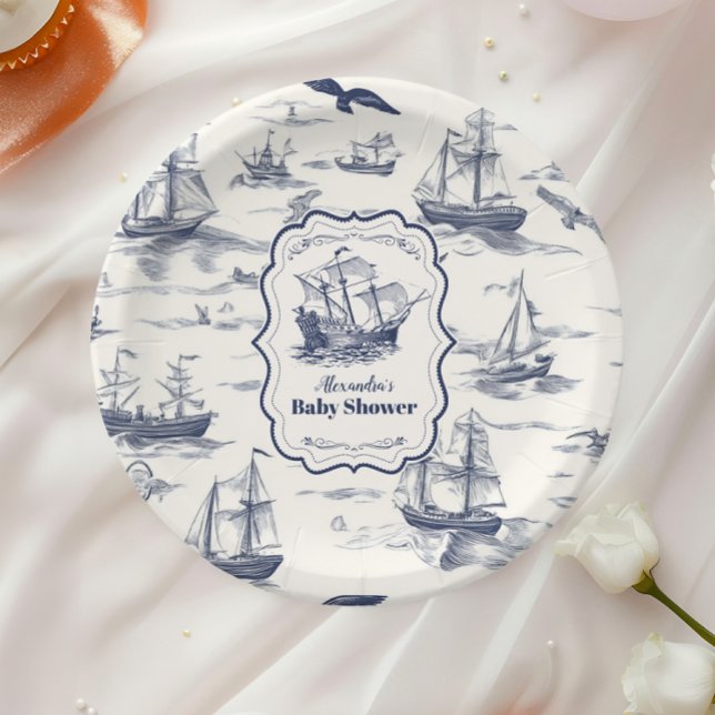 Boat  Toile Nautical Baby Shower Paper Plate (Creator Uploaded)