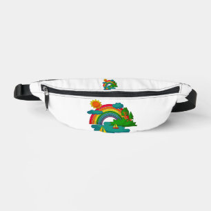 Boat travel landscape under sun clouds and rainbow bum bags