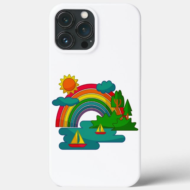 Boat travel landscape under sun clouds and rainbow Case-Mate iPhone case (Back)