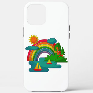 Boat travel landscape under sun clouds and rainbow iPhone 12 pro max case