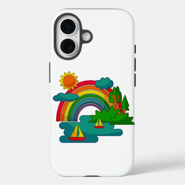 Boat travel landscape under sun clouds and rainbow Case-Mate iPhone case (Back)