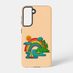 Boat travel landscape under sun clouds and rainbow samsung galaxy case