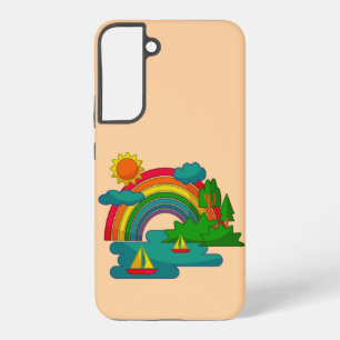 Boat travel landscape under sun clouds and rainbow samsung galaxy case