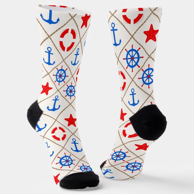 Boat trip . blue , red, sailor , sea , anchor  socks (Angled)