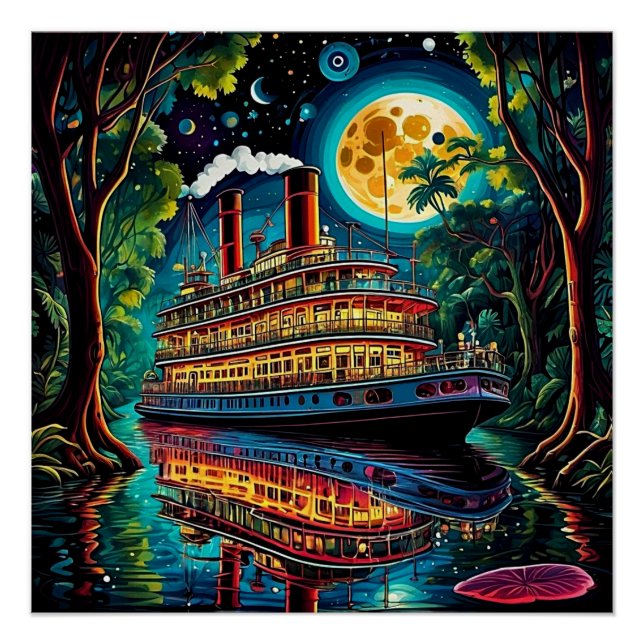 Boat under Moonlit sky 1 Poster (Front)