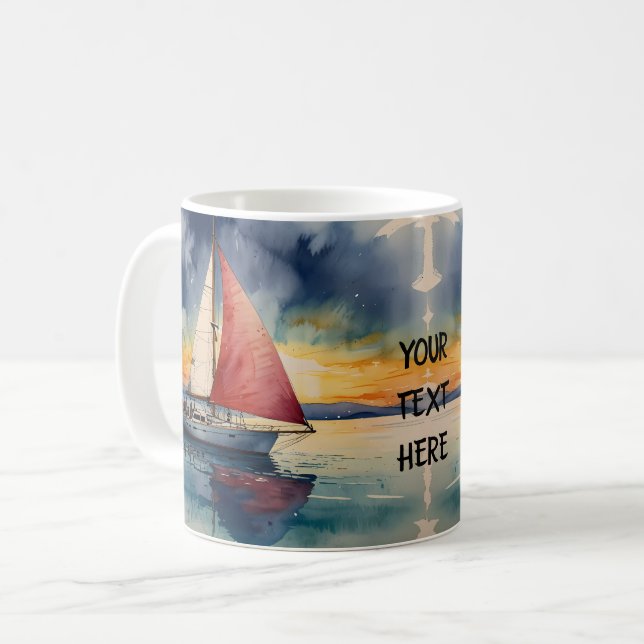 Boat watercolour on sea paint dripping coffee mug (Front Left)
