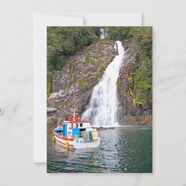 Boat & waterfall, Chile card (Front)