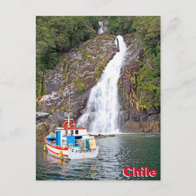Boat & waterfall, Chile Postcard (Front)