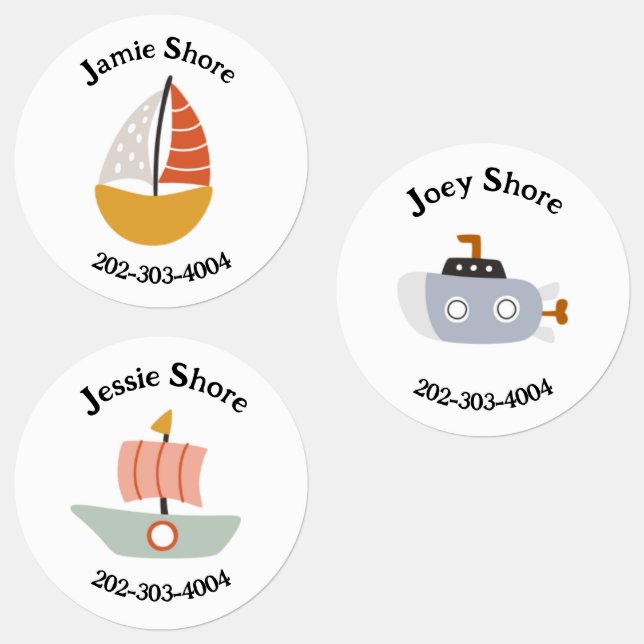 Boat Waterproof Circle Sticker Name Labels (Group)