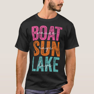 Boat Waves Sun Rays Lake Day Retro Summer Vacation T-Shirt