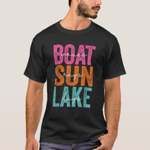 Boat Waves Sun Rays Lake Day Retro Summer Vacation T-Shirt