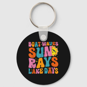 Boat Waves Sun Rays Lake Days Cute Retro 70s Summe Key Ring