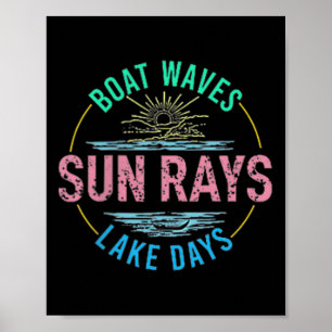 Boat Waves Sun Rays Lake Days Cute Retro 70s Summe Poster