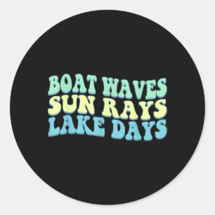 Boat Waves Sun Rays Lake Days Funny Retro Summer Classic Round Sticker