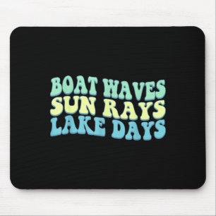 Boat Waves Sun Rays Lake Days Funny Retro Summer Mouse Pad
