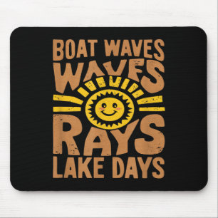 Boat Waves Sun Rays Lake Days Funny Retro Summer V Mouse Pad