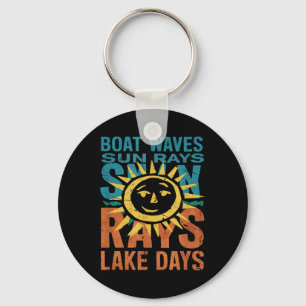Boat Waves Sun Rays Lake Days Funny Retro Vintage Key Ring