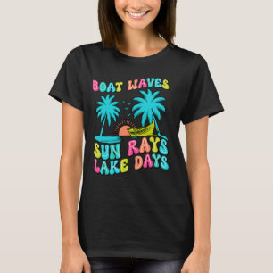 Boat Waves Sun Rays Lake Days, Funny Summer Beach  T-Shirt