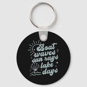 Boat Waves Sun Rays Lake Days Hello Summer Beachy Key Ring