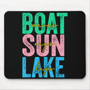 Boat Waves Sun Rays Lake Days Retro Beach Summer Mouse Pad