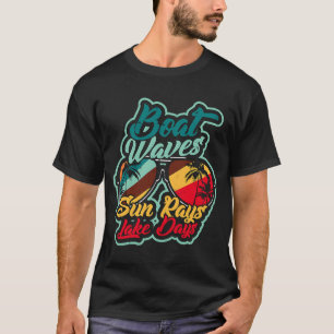 Boat waves sun rays lake days Summer vacation boa T-Shirt