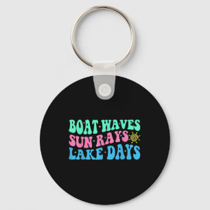 Boat Waves Sun Rays Lake Days Summer Vacation Retr Key Ring