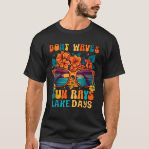 Boat Waves Sun Rays Lake Days Summer Vacation T-Shirt