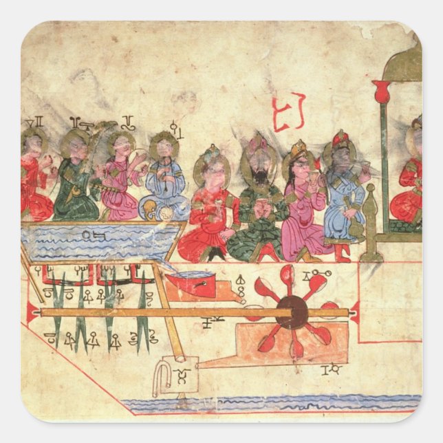 Boat with Automata, illustration Square Sticker (Front)
