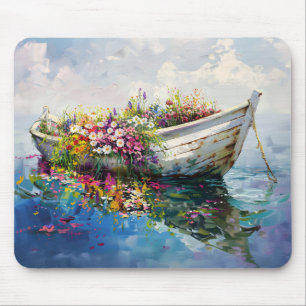 Boat with Colourful Wildflowers Mouse Pad