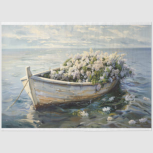 Boat with Pale Lilac Flowers Decoupage Tissue Paper