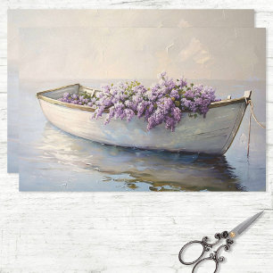 Boat with Purple Lilacs Painting Decoupage Tissue Paper