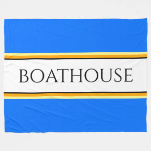 BOATHOUSE Bright Blue White Orange Racing Stripes Fleece Blanket