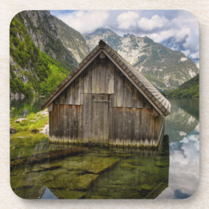 Boathouse in Obersee lake in Alps in Germany Coaster
