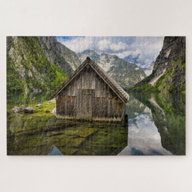 Boathouse in Obersee lake in Alps in Germany Jigsaw Puzzle (Horizontal)
