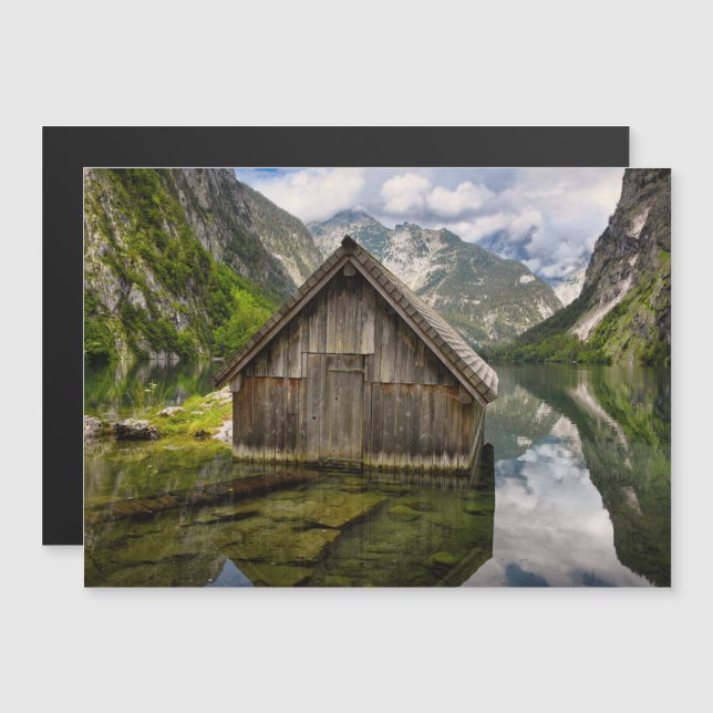 Boathouse in Obersee lake in Alps in Germany Magnetic Invitation (Front/Back)