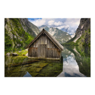 Boathouse in Obersee lake in Alps in Germany Photo Print