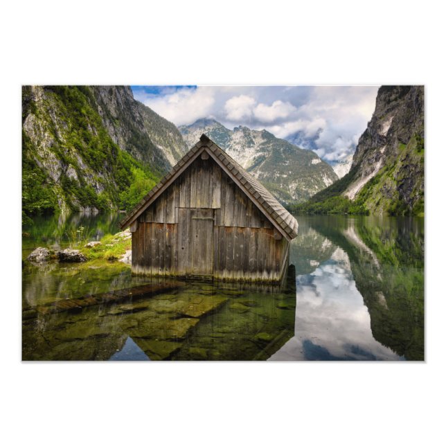 Boathouse in Obersee lake in Alps in Germany Photo Print (Front)