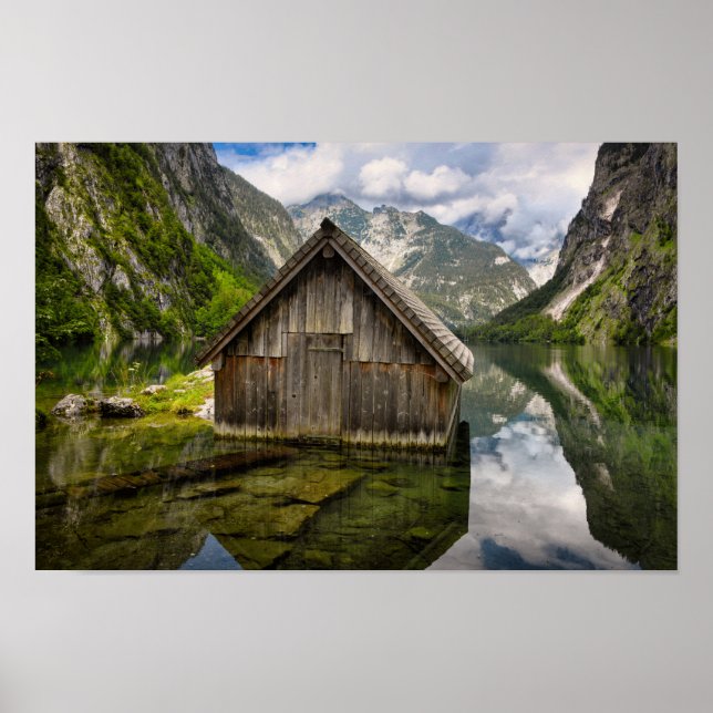 Boathouse in Obersee lake in Alps in Germany Poster (Front)