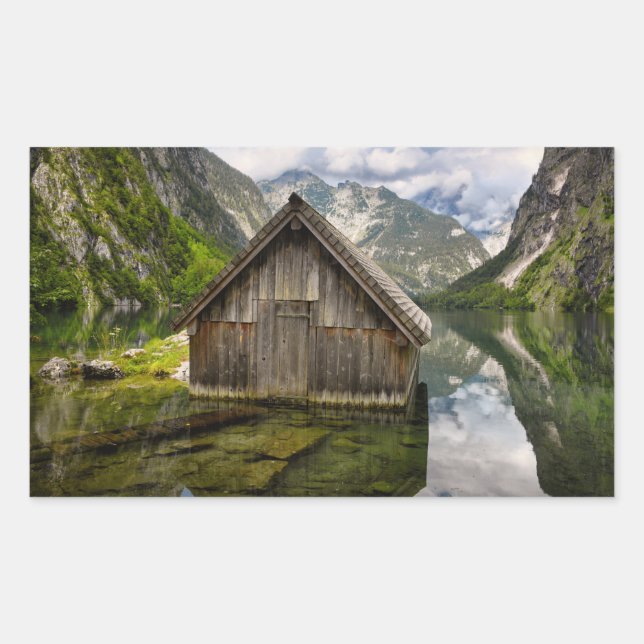 Boathouse in Obersee lake in Alps in Germany Rectangular Sticker (Front)